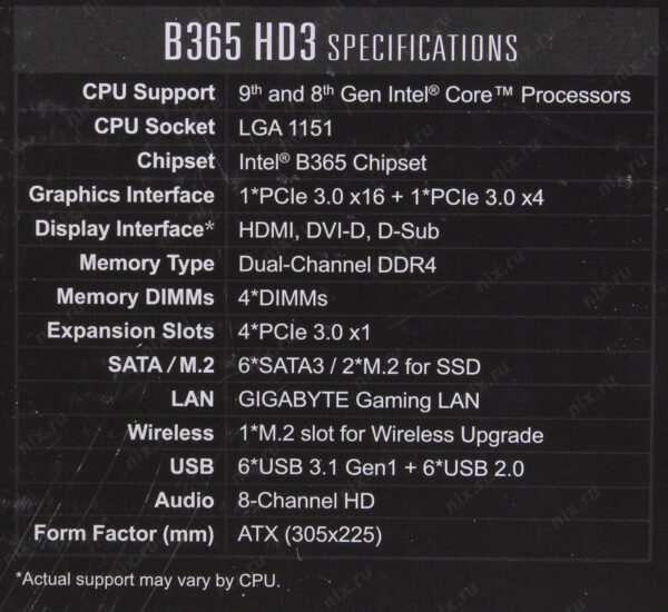 MB GigaByte B365-HD3