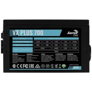 Aerocool VX PLUS-700 APFC, 700W, BOX, (по линии +12V*54A=648W, power cord 1,2m)